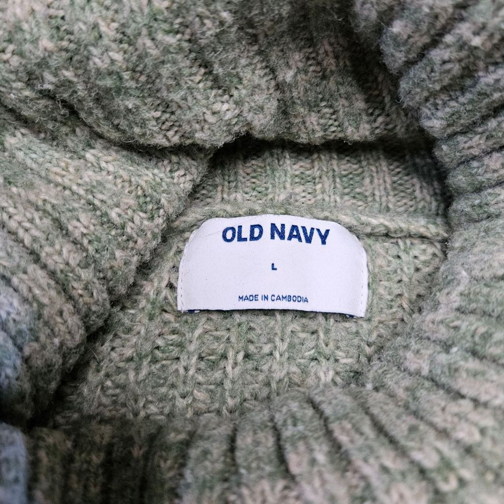 Old Navy Large Green Melange Cozy Shaker-Stitch Pullover Turtleneck Sweater - Picture 4 of 7